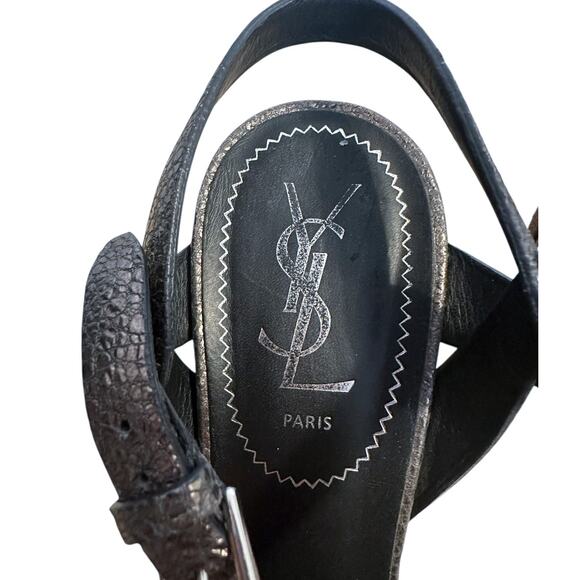 Saint Laurent Tribute Pewter Silver Embossed Leather Platform High Heels  38 - Picture 8 of 12
